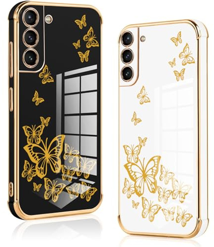 Vauki 2 Stück für Samsung Galaxy S21 5G Hülle, Silikon Handyhülle TPU Schmetterling Motiv Schutzhülle Kameraschutz Stoßfest Bumper Case - Jungen und Mädchen Cover für Samsung S21 5G, Black and White