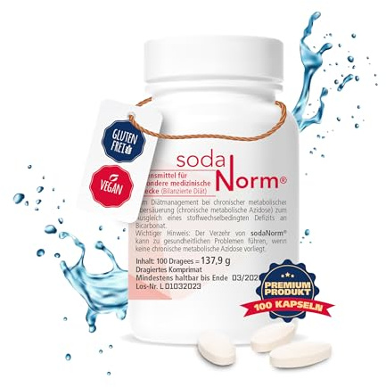 sodaNorm® Natriumbicarbonat - Magensaftresistente Dragees für gezielte Freisetzung im Dünndarm | Diätmanagement bei chronischer metabolischer Übersäuerung | Einnahme: 3x täglich