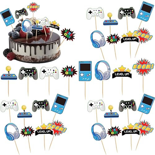 32 Stück Videospiel Tortendeko Geburtstag Glitter Gaming Happy Birthday cupcake toppers Videospiel Thema Muffin Dekoration für Jungen Kindergeburtstag Spiel Thema Party Dekoration
