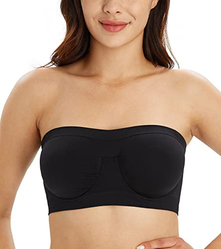 DotVol Women's Underwire Strapless Non Padded Multiway Bras Stretchy Tube Top Bandeau Bra(Black,M)