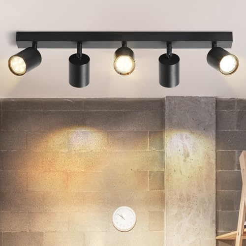Homefire LED Deckenstrahler Deckenlampe Küche - 5 Flammig GU10 Küchenlampe | Decke 350° Schwenkbar Strahler Spots Innen Deckenspot Schwarz Wohnzimmerlampe für Schlafzimmer Wohnzimmer Ohne Leuchtmittel