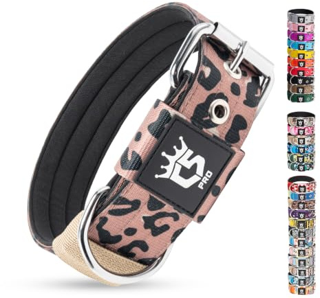 TSPRO Taktisches Hundehalsband, Robustes Halsband für Hunde mit Metallschnallenverschluss, 3,8 cm Breit, Verstellbar und Dick für Mittel bis Großgroße Hunde (Leopardenmuster M)