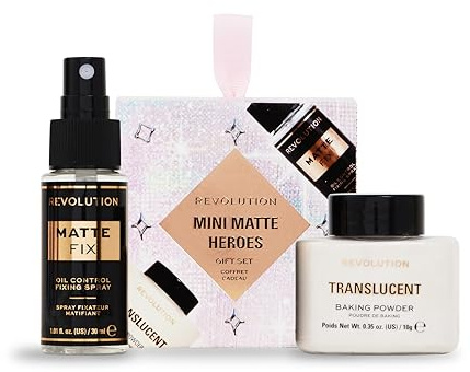 Revolution Beauty Mini Matte Heroes Coffret, Mini Kit avec Spray Fixateur Mat & Poudre Translucide, Végan & Sans Cruauté