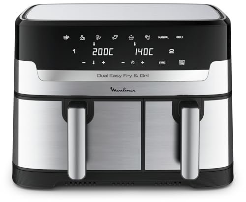 Moulinex Dual Easy Fry & Grill, Capacità 8,3 L, Doppio Cestello, Combinazione Di Friggitrice Ad Aria E Griglia, Meno Energia, 8 Programmi Preimpostati, Componenti Lavabili In Lavastoviglie, EZ905D20