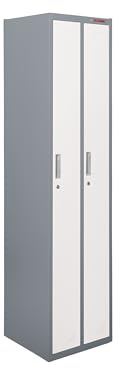 The Workplace Depot Twin Metal Locker, Heavy Duty Steel Twin Compartment Locker with Hanging Rails and Key Lock Doors (Grey)