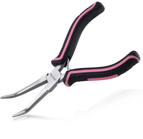 LEONTOOL Mini Bent Needle nose plier Smooth Jaws Small Bent Pliers Tweezers for Jewelry Making, Wire Wrapping and Object Gripping with Soft Grip