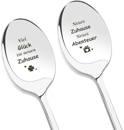 Geschenk zum Einzug Wohnung, Edelstahl Löffel 2‑Stück Einzugsgeschenk | Tolles Andenken‑Geschenk für neue Wohnung, ideal für Freunde, Familie und Hausbesitzer