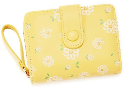 LZSXDWXY Damen-Geldbörse, modisch, niedliches Gänseblümchen-Motiv, mit Reißverschluss außen, Münzgeldbörse, Bifold Bill Wallet mit Kreditkartenfach, Ausweisfenster