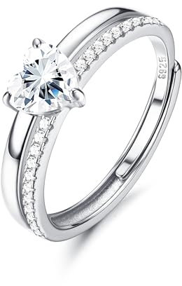 Adramata Ring Silber 925 Damen Verstellbar Daumenring CZ Glänzende Herzring Eheringe Silber 925 Verlobungsring Promise Engagement Ringe Frauen Stapeln Rosegold Band Ring Gold Silber Ring für Damen