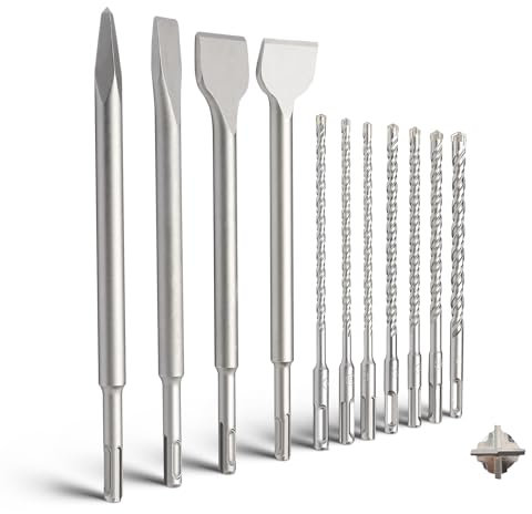 MOXPIFY 210MM SDS Plus Bohrer Set Ø6,6,6,8,8,10,12mm und Meißel Set für Beton und Mauerwerk(11tlg)