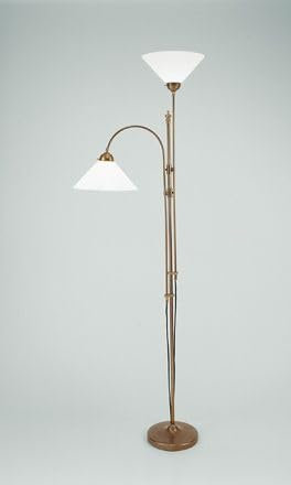 Licht-Erlebnisse Deckenfluter Messing Glas in Berliner Messing Wohnzimmer 200 cm E27 mit Leselicht beweglich blendarm Ambiente Lesen große Stehlampe Rustikal