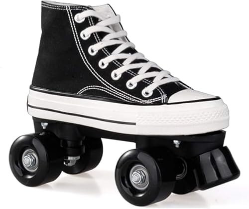 MHXZKHL Rollschuhe Für Mädchen Rollerskates Damen Disco Roller Canvas Skates Erwachsene Leder Atmungsaktiv Retro Design(40,Black 1)