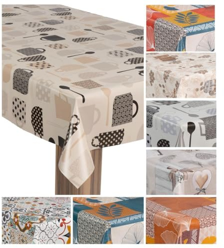 laro Wachstuch-Tischdecke Wachstischdecke Gartentischdecke, Muster:Kaffeepause Beige Schwarz, Größe:85x85
