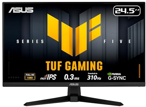 ASUS TUF Gaming Series 5 - Monitor de 24.5 Pulgadas 1080P (VG259QMR5A) - Fast-IPS, 310Hz, 0.3ms, Compatible con G-Sync, FreeSync Premium, sincronización de desenfoque de Movimiento Extremo bajo, 99% | FreeSync Premium, ELMB Sync, AI para juegos, compatible con G-SYNC, DisplayWidget Center, Fast-IPS, 0.3 ms, 99% sRGB