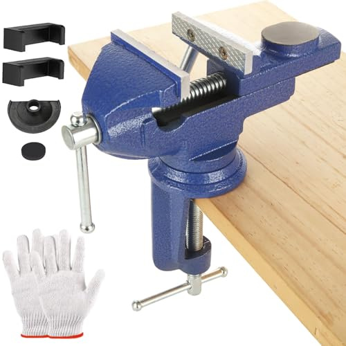 MUXHEL Étau 80 mm - Étau de base pivotante à 360° pour établi - Étau de table robuste pour petits projets d'artisanat, ponçage, perçage, soudure - Bleu