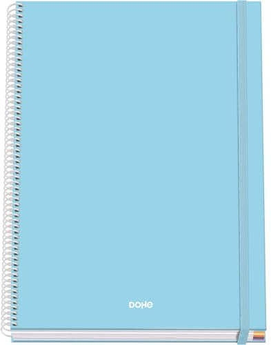 ‎Dohe - Kariertes A4-Heft - 100 Blatt, 90 g/m² Stärke, Größe 22,8x30 cm, Hardcover, Ringverschluss und Gummiband, 5 mm Karos, Schulmaterial - SERENITY Blau