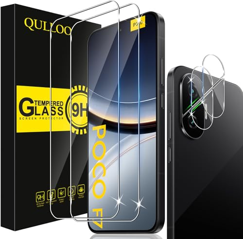 QULLOO Schutzfolie für Xiaomi Poco F7 für Panzerglas, 2 Stück Displayschutzfolie mit 2 Stück Kameraschutz, 9H Härte Gehärtetes Glas HD Klar Schutzglas Anti-Kratzen Folie | 2 Stück Displayschutzfolie, 2 Stück Kameraschutz, 9H Härte Glas, Anti-Kratzen Folie, HD Klar Schutzglas
