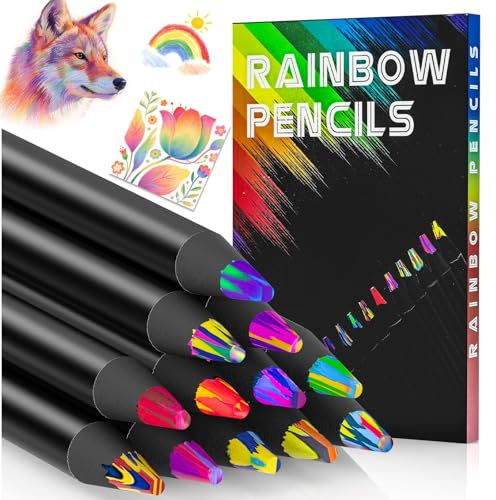 FeinKulturia Regenbogenstifte 12 Mehrfarbiger Buntstift Jumbo, Einschulung Mädchen, Stifte Kinder Erwachsene Geschenk für Zeichnen Künstlerbedarf Bastelset Mitgebsel Kindergeburtstag Schultüte Füllung