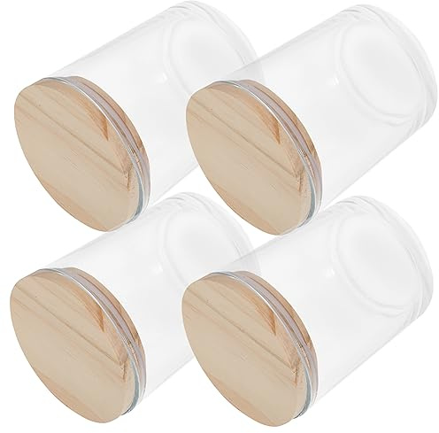 Tarro de Vidrio para Velas 200ml con Tapa de Bambú 4 Piezas | Transparente, Formato Compacto para Decoración del Hogar, Uso Versátil y Práctico, Lote de Cuatro Unidades