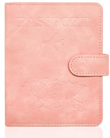 REEKNOKOL Étui pour Passeport en Cuir synthétique, étui Portefeuille de Voyage Universel et Portable pour Passeport, Cartes de crédit, Cartes de Visite, Cartes d'embarquement et Billets (Rose)