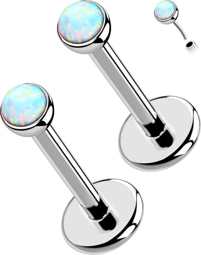 OUFER 2 st Titan Piercing Näsa Opal Öronpiercing Helix Trådlösa Broskörhängen Platt Ryggstöd Stud 5 mm Kroppspiercing Smycken för Kvinnor 5 6 8 mm, 16G5MM, Titan, Opal
