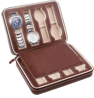 Doiyislem Caja De Relojes Para Hombres,Soporte Expositor Para Reloj De Pulsera Con 8 Ranuras - Estuches De Reloj De Viaje Para Hombres,Para Viajes De Negocios, Reuniones Sociales, Vacaciones Y Al Aire