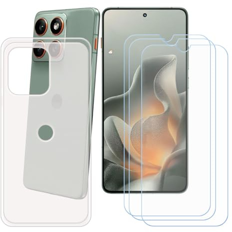 CongJiaLingXi Funda para Motorola Moto X70 Air (6.7) + Screen Protector, Translúcido Suave Silicona Caso + [3 Piezas] Cristal Templado Film Vidrio.