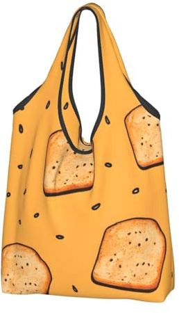 Mexpekil Sac à provisions pliable, motif pain de sésame, sac fourre-tout réutilisable imperméable pour le shopping quotidien