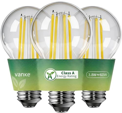 Vanke E27 Screw Bulb, 3.8W=60W, Warm White 2700K, LED Filament Bulb, 3-Pack | A-Rated Ultra-efficient, 900 Lumen, ES A60 LED Bulb, Large Screw in Light Bulb, 50000H Lifespan, Non-Dimmable