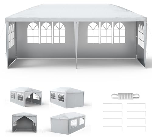 Aufun Pavillon 3x6 m Grau Gartenpavillon mit 6 Seitenwände | Polyethylen Bierzelt Tür mit Reisverschluss für Garten Party Hochzeit Picknick Markt