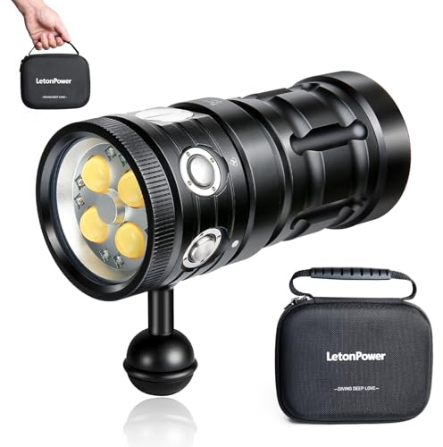 LetonPower Turbo SX Dive Video Light 11000 Lumens - 120°, CRI 95, 5500K, Waterproof 100m, USB-C Rechargeable Professional Underwater Video Light, for Diving Torch/Underwater Photography & Videography