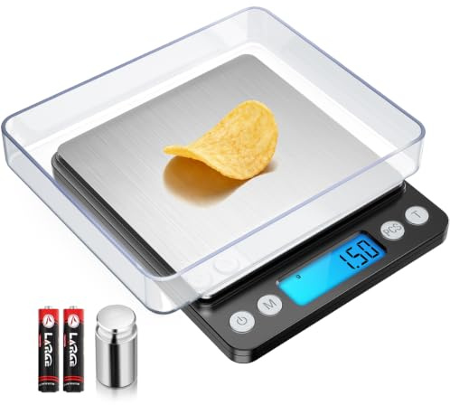Feinwaage 0,01g/500g, ORIA Digitale Briefwaage GewürzwaageTara PCS Funktion | Goldwaage Schmuckwaage Grammwaage Münzwaage Präzisionswaage 0,01g, LCD Display, 6 Einheiten,100g Gewicht