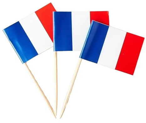 200 banderas francais Cure Dent Cocktail pequeña bandera francesa doble cara con palitos de madera, bandera de Francia para magdalenas sándwich Barbacoa Euro Fútbol Partido Nacional Decoración