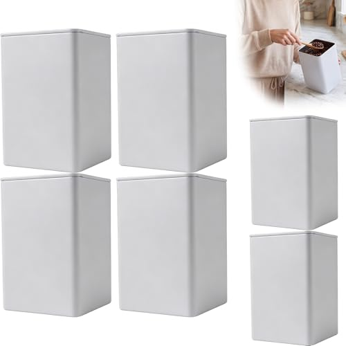 bayidun 6 Stk weiße eckige Teedosen Metall mit Deckel 85×85×130mm | Luftdichte Vorratsdosen geeignet für Tee, Kaffee und Gewürze