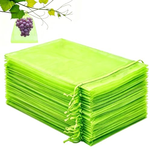 50PCS Sacs de Protection pour Fruits en Organza avec Cordon de Serrage, Filet de Protection Anti-Oiseaux et Insectes pour Raisins, Pommes, Fraises et Arbres Fruitiers, Sachet Respirant pour Jardin