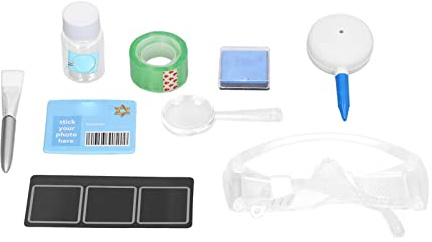 ZDETGU Kids Fingerprint Identification Set – Komplett Detektivvetenskapsexperimentsats med Förstoringsglas, Glasögon och Fingeravtryckspulver för Rollspel, STEM-inlärning och Tänkande