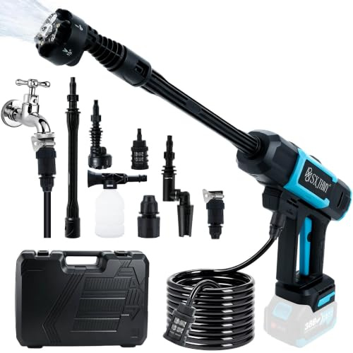 Batteridriven högtryckstvätt för Makita 18 V batteri, 3 nivåer max. 25 bar backventil, borstlös motor, 6-i-1 munstycke, 354 l/h för bil, trädgård, terrass (blå utan batteri)