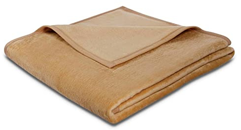 Biederlack Wohn- und Kuscheldecke, 86 % Polyacryl (Dralon), Veloursband-Einfassung, 150 x 200 cm, Kamel, Thermosoft, 240813