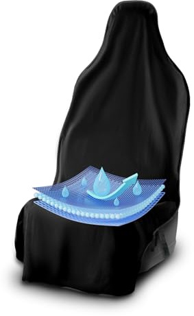 UltraSport Waterproof Towel Car Seat Cover, Universal Fit, Sweatproof & Odor-Resistant Front Seat Protector, Quick-Dry, Machine Washable for Gym, Pets, Travel, Outdoor Adventures, Black