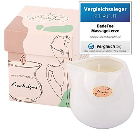 Badefee Massagekerze KUSCHELZEIT - pflegendes Massageöl als Kerze, Massage und Körperpflege mit natürlichen & veganen Inhaltsstoffen, für mehrere Anwendungen, als warme Bodylotion verwendbar