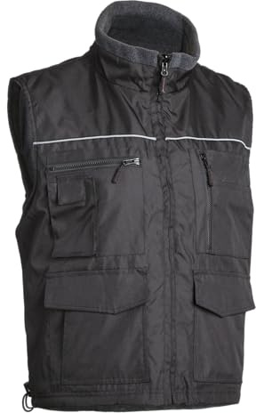 Euro Protection - Gilet in poliestere impermeabile spalmato poliuretano. 8 tasche reversibile. - Taglia: L - Colore: nero