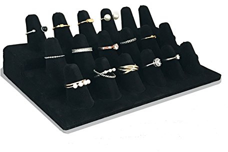 7TH VELVET 18 Fingers Ring Display, Black Velvet 3 Step Ring Stand, for Showcase Jewelry Organizer Jewelry Storage Counter