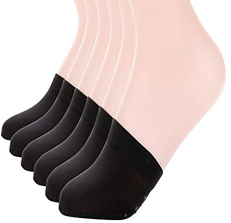 MANZI Women's 6 Pairs Non-Skid Toe Topper No Show Liner Socks Black