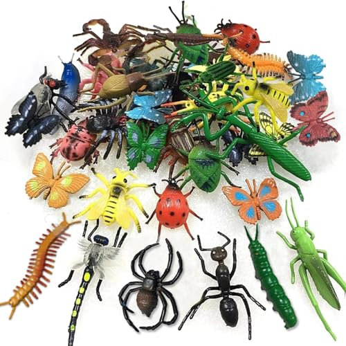 GuassLee 43 Pack Bugs Toys Fake Plastic Bug Insects for Kids Birthday Party Favours Halloween Easter Goodie Bag Fillers April Fool's Day Prank Gifts