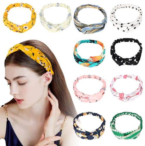 Dadabig 10PCS Twist Bow Wired Headbands, Fil flexible Headbands Noué Noeud de fer Bandeau Cheveux Bandeau en Fil Imprimé Vintage pour Femme et Fille