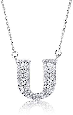 Beydodo Hochzeit Damen Kette mit Anhänger Zirkonia Buchstabe U 925 Silber Halskette Hochzeit Partnerkette