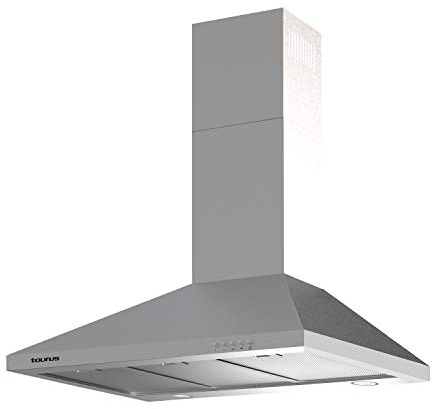 Taurus PR90IXAL - Cappa decorativa in acciaio inox, larghezza 90 cm, 650 m3/h di aspirazione, 3 velocità, comandi meccanici, efficienza A, 200 W, filtri in alluminio lavabili multistrato, LED