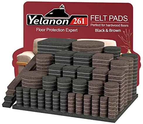Yelanon 261 PCS Felt Furniture Pads,Chair & Sofa Feet Floor Protectors Mix | Self-Adhesive Felt Pads for Furniture Legs – Anti-Scratch Floor Protectors for Hardwood & Wooden Floors Black & Brown