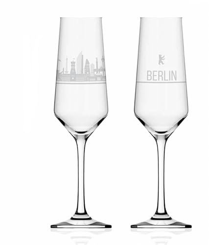 3forCologne Set di 2 bicchieri da spumante con skyline – L'esclusivo bicchiere da spumante con le principali attrazioni turistiche. (cristallo – Made in Germany), dimensioni: Berlino