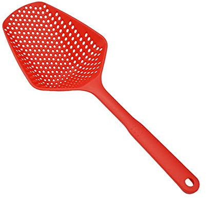 Colino per scolapasta con manico per scolare acqua, strumento da cucina, per perdite d'acqua, cottura (rosso)